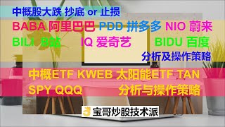 美股行情中概股票大跌，BABA 阿里巴巴，PDD 拼多多，NIO 蔚来，BILI B站，IQ 爱奇艺，BIDU 百度，指数ETF SPY, QQQ, KWEB, TAN，分析与操作策略08142020