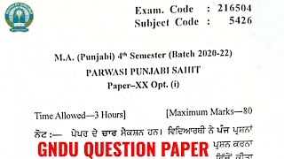 Gndu MA Punjabi 4th Semester Parwasi Punjabi Sahit Question Paper | Ma Punjabi Question Paper