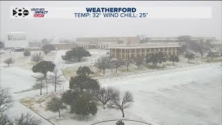 Fluffy snow seen in Weatherford, Texas as winter storm rolls through