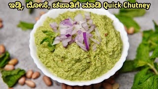 ಇಡ್ಲಿ,ದೋಸೆ,ಚಪಾತಿ, ಅನ್ನಕ್ಕೆ ಹೇಳಿಮಾಡಿಸಿದ ಚಟ್ನಿ | Mint peanut chutney | Pudina chutney | quick Chuntey