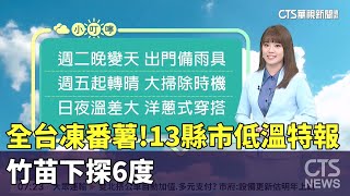 全台凍番薯! 13縣市低溫特報 竹苗下探6度｜華視生活氣象｜華視新聞 20250114 @CtsTw