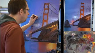 Painting the Golden Gate Bridge with acrylics. Acrylic painting tutorial.