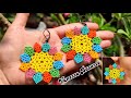 ARETES DE FLOR MULTICOLOR🌈 EN MOSTACILLAS / CHAQUIRAS Easy beaded flower Earrings💐DIY 🌈