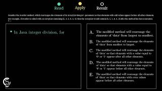 2024 AP CSA MCQ Question 24 - Java Integer Division and ArrayList Reordering