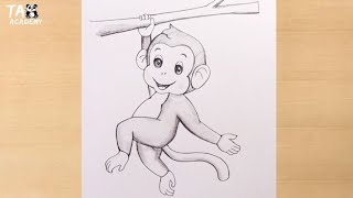 How to draw Happy Baby monkey on a tree@TaposhiartsAcademy