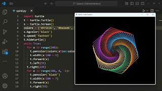 Draw Spiral Animation Pattern using Python Turtle | Colorful Turtle Graphics Art | @geekbyte01
