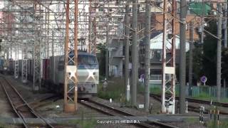 JR貨物　川崎新町駅を通過する丸目EF66 107号機が牽引する1066ﾚ貨物列車（H28.9.3)