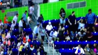 Evan Gattis home run hits fan in groin...