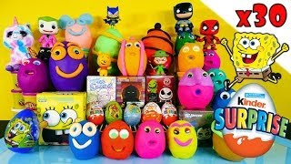 30 Kinder Surprise Play Doh Eggs Blind Box Toys Disney Princess Planes Spongebob TMNT PlayDough