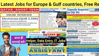 FREE Bulk jobs for Europe \u0026 Gulf countries, यूरोप जॉब्स, IT jobs, helper, office boy, data entry job