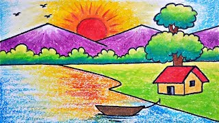 How to draw a scenery/ landscape with water color for beginners