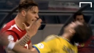 Outrageous dive by Johan Elmander - Sweden v Austria
