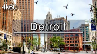 【4K】Downtown Detroit Michigan Walking Tour (1 Hour) | UHD 4k 60FPS