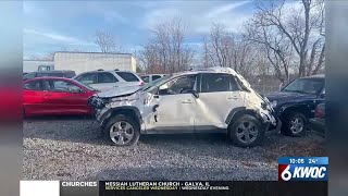 Woman hospitalized after tires from semi strike vehicle on I-80