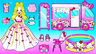 Paper Dolls Dress Up - Decorate Hello Kitty Motorhome Handmade - Barbie's New Home Quiet Book