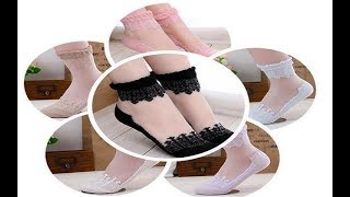 Women Girl Summer Ultra Thin Socks Transparent Breathable Crystal Lace Ankle Socks