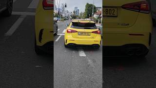 astonish and shining yellow AMG A45s Mercedes-Benz revving and roarring!