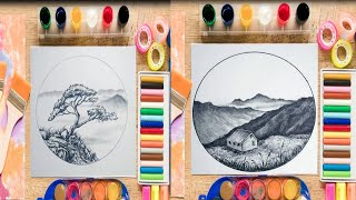 How To Draw Mountain And Tree Using Only One Pencil