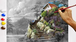 How to Paint Stairway to the House in Acrylics / Time-lapse / JMLisondra