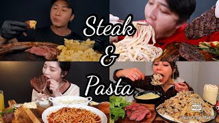 ASMR| STEAK AND PASTA 🍖🍝 |mukbang compilation (re-upload)