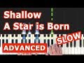 Shallow - Lady Gaga - SLOW Piano Tutorial Easy - (A Star is Born) - Sheet Music (Synthesia)