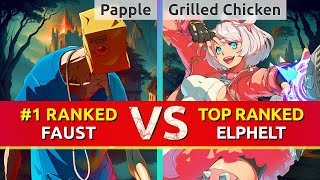 GGST ▰ Papple (#1 Ranked Faust) vs Grilled Chicken (TOP Ranked Elphelt). High Level Gameplay