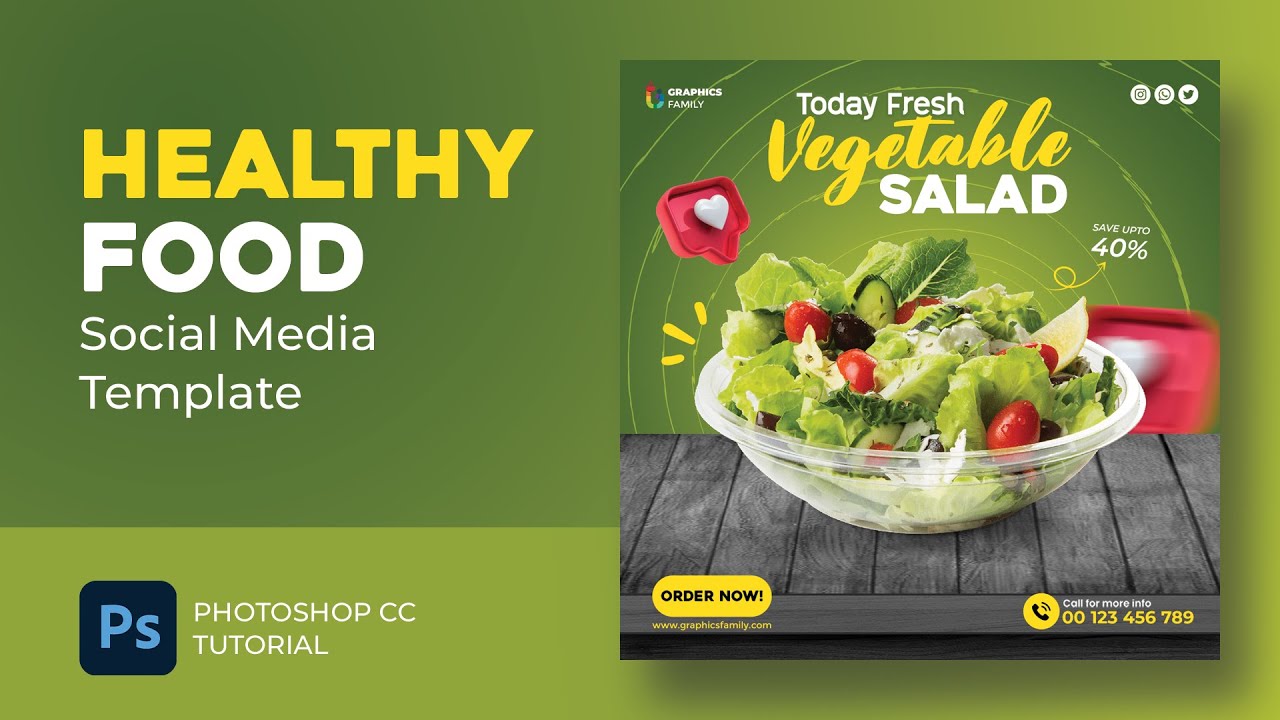 Healthy Food Instagram Post And Social Media Template Tutorial In Adobe ...