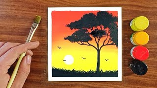 Sunset Painting with Watercolour | Poster colour painting ideas