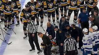 Referee Steve Kozari Stretchered Off Ice After A Scary Collision With Hayden Fle
