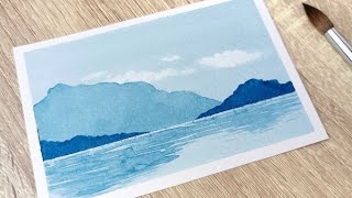 Easy Watercolor Landscape Painting for Beginners | Step by Step Tutorial | Monochromatic  Mountains