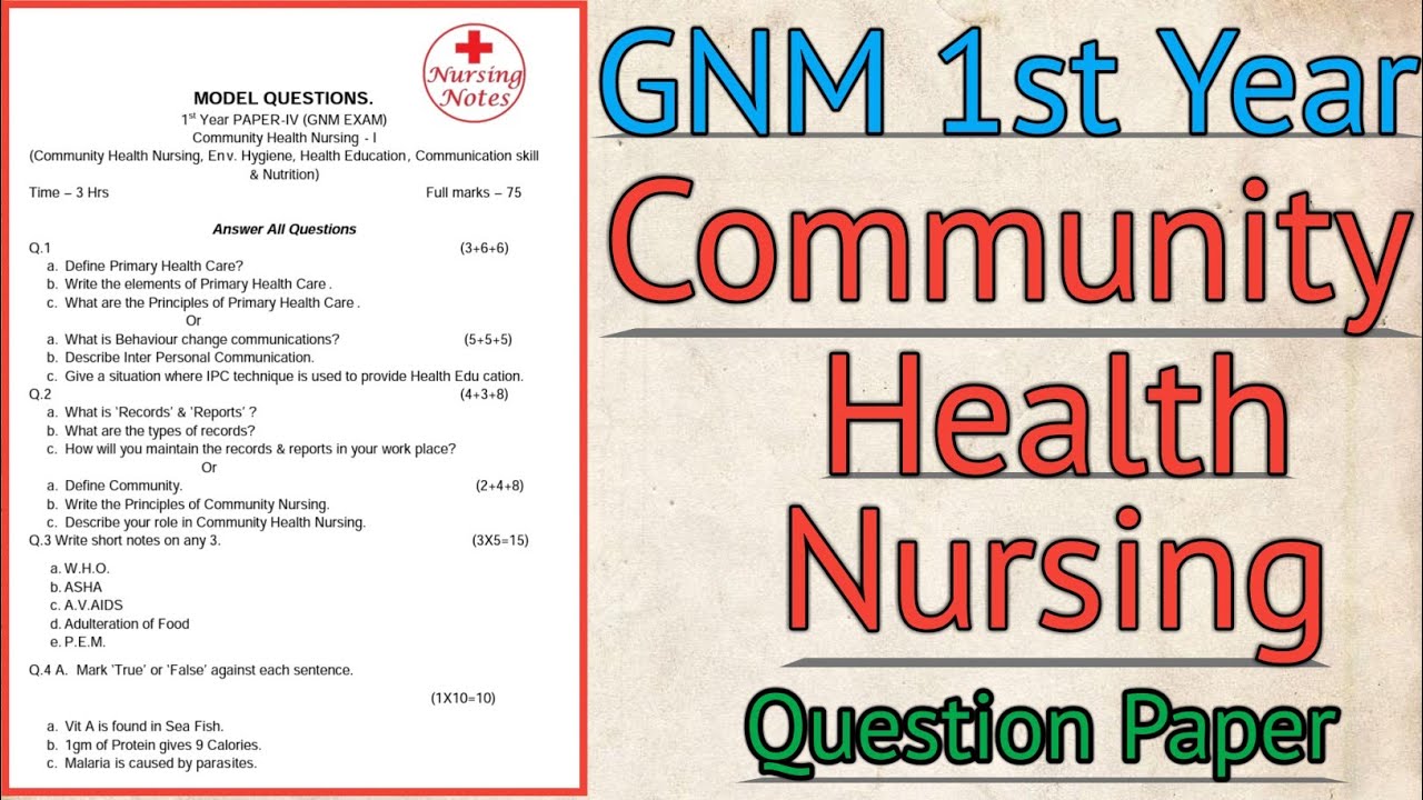 Community Health Nursing Gnm 1st Year Question Paper || @NursingNotes20 ...