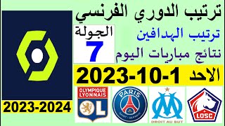 ترتيب الدوري الفرنسي وترتيب الهدافين الجولة 7 اليوم الاحد 1-10-2023 - نتائج مباريات اليوم