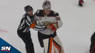 John Gibson, Petr Mrazek Nearly Get Into Goalie Fight After Massive Scrum