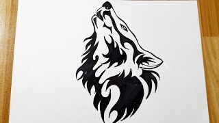 How to draw a tribal wolf head tattoo