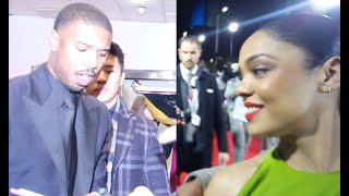Michael B Jordan and Tessa Thompson meeting fans at Creed 2 Premiere London