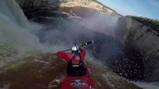 Benny Marr first descents a new line on 100 ft Alexandra falls