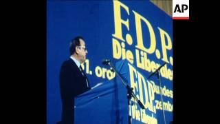 UNUSED 7/12/80 WEST GERMAN FOREIGN MINISTER GENSCHER SPEAKING AT FDP RALLY IN MUNICH