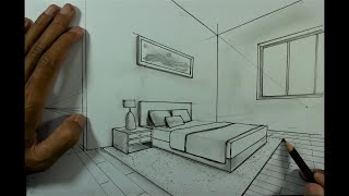 Interior - How To Draw Bedroom in 2 Point Perspective for Beginner