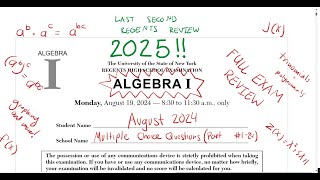 August 2024 Algebra 1 Regents Review (Part I #1-24)