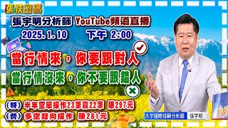 2025.1.10 張宇明台股解盤  當行情來，你要跟對人；當行情沒來，你不要跟錯人！特會半年空單操作23筆贏22筆共賺297元！普會多空雙向操作賺281.3元【#張宇明分析師】