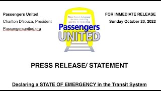 Passengers United Declares at State Of Emergency With Crime on the NYC Subway