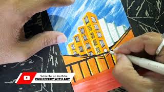 How to Draw A City in One Point Perspective | Step By Step | শহরের জীবন আঁকা #city #art #drawing