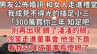 【完結】男友公佈婚訊 和女人走進禮堂，我成見不得光的插足小三，「300萬買你三年 知足吧，別再出現 髒了淺淺的眼」冷笑走進董事會 他坐下首，看我空降成董事長傻眼了