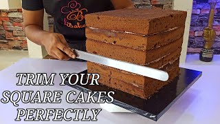 How to trim a Square cake perfectly| How to trim Cake sides | How to fill and trim a square cake