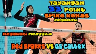 Tayangan 33 poin dan Spike keras Megawati, Red Sparks vs GS Caltex, 21 Desember 2024.  Berkelas