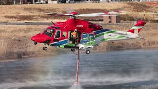 栃木県防災ヘリ「おおるり」の河川からの給水　Disaster prevention helicopter \