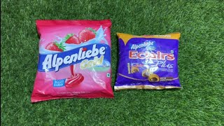 lot's of candies Alpenliebe gold strawberry flavour toffee Versus Alpenliebe Eclairs plus chocolate