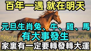 百年一遇，就在明天！元旦生肖兔、牛、雞、馬有大事發生，家裏有一定要轉發轉大運！