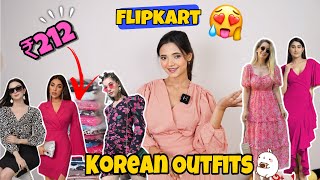 ₹212 main Trendy Korean Dress 🤯😍 | Huge Flipkart Dress haul😍 #flipkart #dresshaul