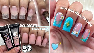 TESTING $2 POLYGEL FROM SHEIN! EASY SUMMER POLYGEL NAILS & TRENDY SUMMER NAIL ART | Nail Tutorial